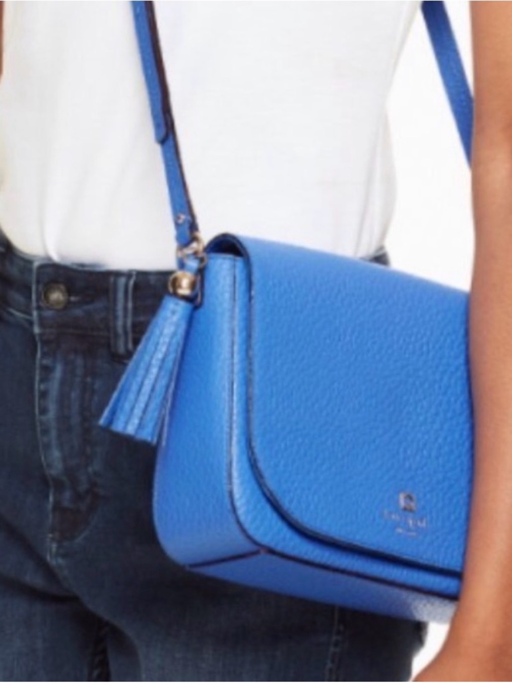 Kate Spade “Tower Court” Periwinkle Blue Leather Crossbody Bag with Tassel